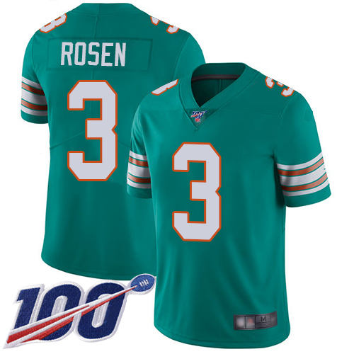 Nike Miami Dolphins #3 Josh Rosen Aqua Green Alternate Men Stitched NFL 100th Season Vapor Limited Jersey
